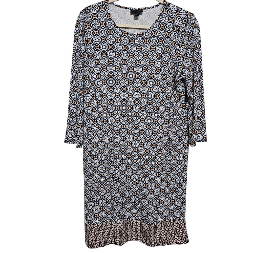 J. Jill Wearever Midi Dress Shift 3/4 Sleeve Relaxed Rayon Stretch Black Blue M